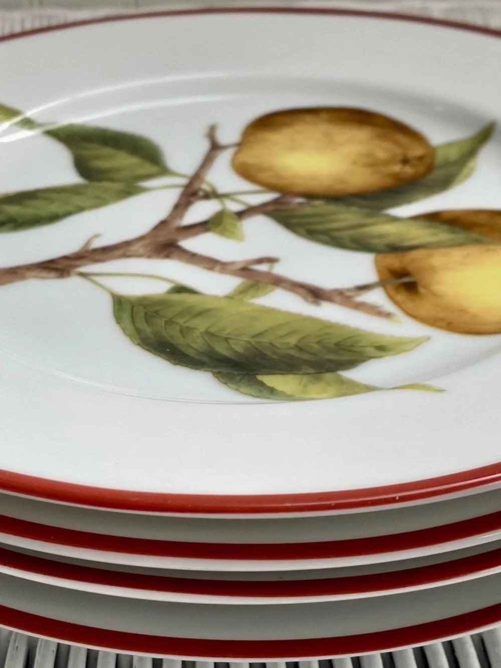Williams-Sonoma Ceramic Plates. Fruit Designs on Salad, Fruit, Dessert Dishes